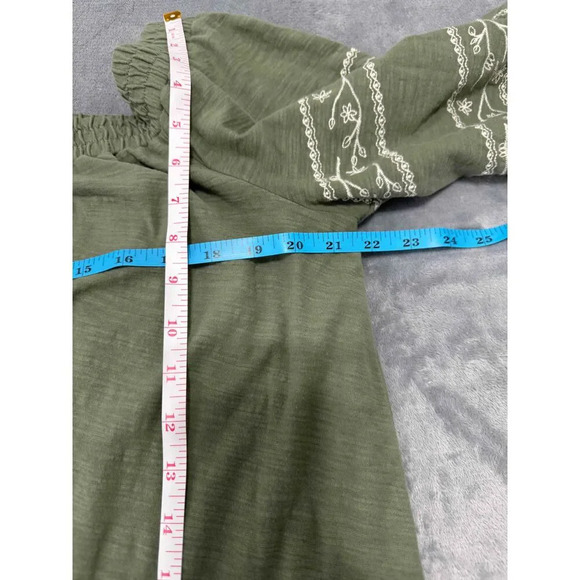 Vince Camuto Green Off Shoulder Blouse Embroidered Patterns 3/4 Sleeves Cotton - Picture 5 of 6